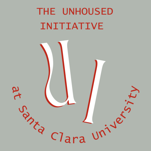 Large U and Large I surrounded by the words The Unhoused Initiative at Santa Clara University